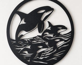3D Orca Wall Mural | Killer Whale Maritime Decor | Minimalist Ocean Silhouette | Coastal Style Bathroom Wall Decor