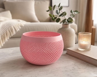 Boho Scandinavian decorative bowl | Housewarming gift | Modern planter | Coffee table decor | 3D printed grid design 15 cm