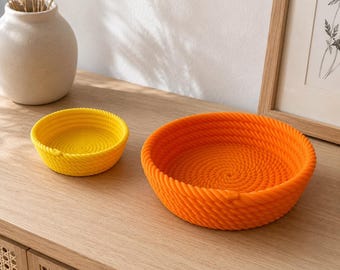 Set of 2 decorative bowls with cord - 10 cm + 15 cm design | Jewelry & key holder Boho Scandinavian style | Bathroom + hallway organizer | 3D printed design object