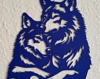 3D Wolf Wall Art – Wolf Pair Silhouette | Wolf Spirit Animal Wall Decor in Metallic Look | Gift for Wolf Lovers, Wall Art for Living Room