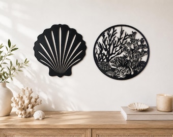 Set of 2 Nautical Wall Art | Shell & Coral Reef 3D Wall Decor | Minimalist Beach House Decor | Underwater World