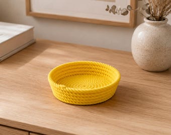 Decorative Cord Bowl - 15 cm Design | Key Holder for Hallway, Boho Style, Scandinavian | Cosmetic Organizer for Bathroom | Round Storage | 3D Printed Design Object