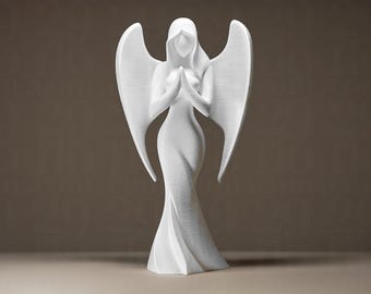 Praying angel sculpture in marble look | 3D-printed decoration made of environmentally friendly PLA