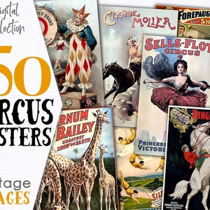 Manifesto del circo vintage stampabile / Carte magiche con animali selvatici, giocolieri, risorse digitali / Pubblicità su riviste / Cu stampabile, risparmia denaro / C118