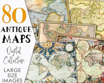 Digital collection 80 Antique Maps / Printable for altered art junk journal mixed media / Print Home Decor / Digital vintage maps / C102