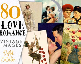 Scarica cartoline d'amore / Biglietti romantici digitali fai da te / Pacchetto di immagini digitali Uso commerciale / Pubblico dominio / C110