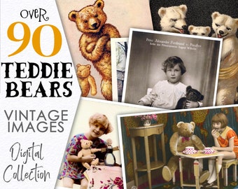 Collezione digitale di orsetti di peluche / Scarica foto vintage stampabili per bambini / Orsetto di peluche per cameretta romantica / Scrapbooking / C101
