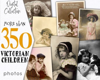 Colección digital Niños victorianos / Lote vintage Fotos antiguas y efímeros para decoupage, tarjetas de felicitación y álbumes de recortes / Impresión victoriana / C124