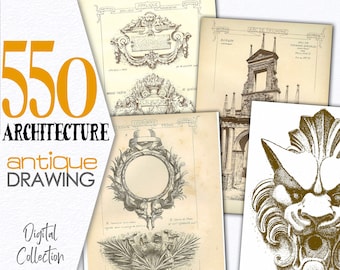 Colección digital Arquitectura antigua / Descarga de libros antiguos imprimibles de efímeros / Fondo de arte vintage de diario de chatarra Foto / C164