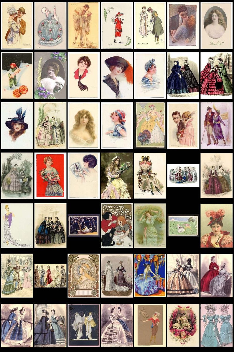 Download digital images Fashion Collection 723 images cards labels lady vintage romantic 1900 ephemera paris france portrait love C128