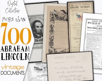 Paquete vintage del presidente LINCOLN, documentos misceláneos vintage / Papelería imprimible, libro antiguo, diario / Técnica mixta / Emancipación / C148