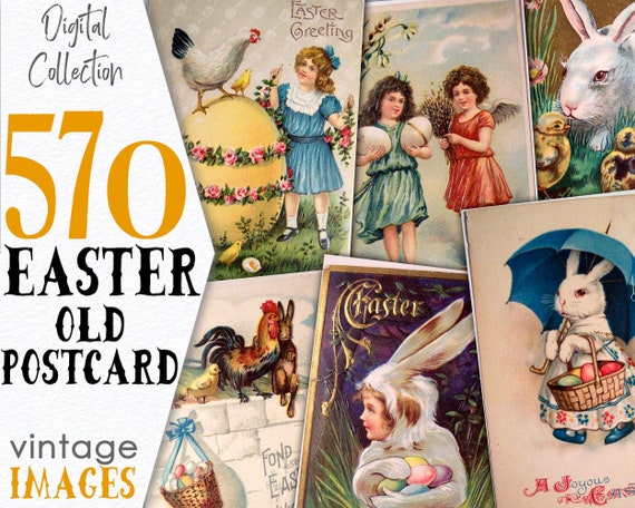 Ephemera Bundle Digital Postcards of Easter / Bunnies Digital Public Domain / Scrapbook Images DIY Easter Cards / Commercial Use / C111