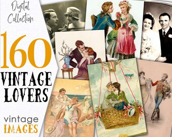 Colección digital Tarjetas vintage para amantes / Recurso para diario de texturas DIY con decoupage / Material efímero imprimible digital / Dominio público cu / C132