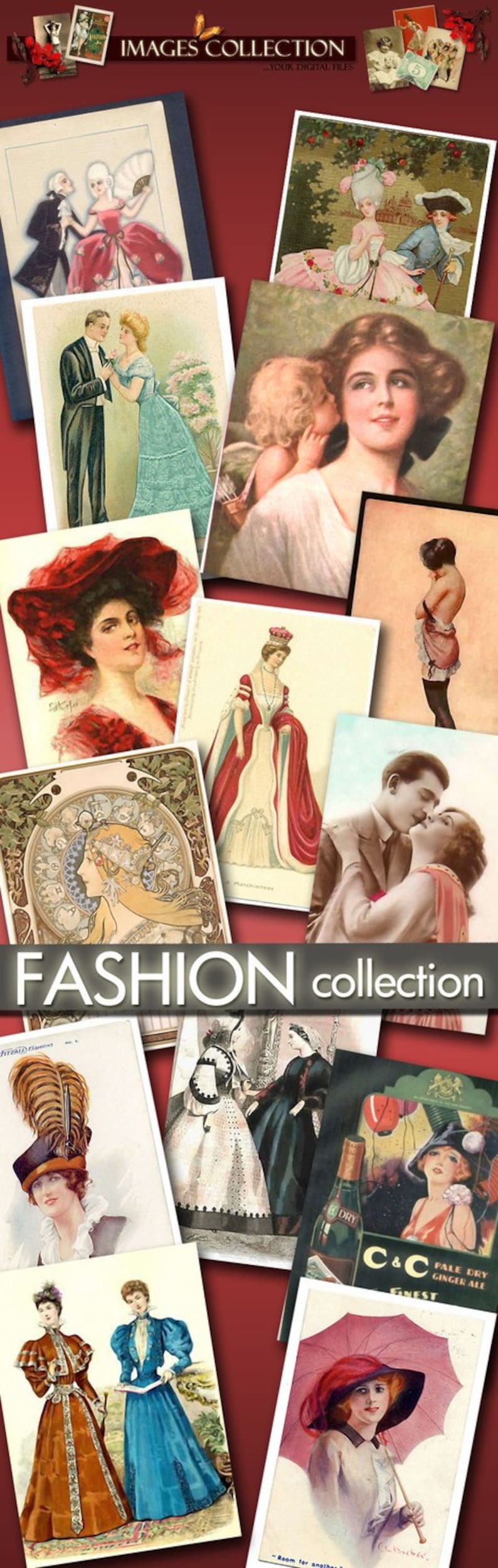Download digital images Fashion Collection 723 images cards labels lady vintage romantic 1900 ephemera paris france portrait love C128