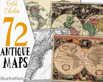 Mapas del mundo imprimibles para descargar / Mapas geográficos / Recurso digital de carritos vintage / Decoración de oficina / Diario de collage de arte alterado / C153