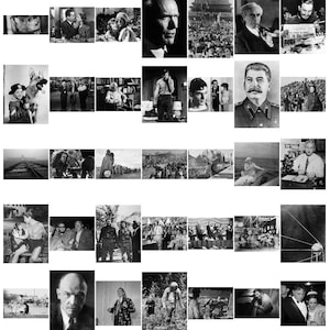 Op de afbeelding: Een collage van zwart-witfoto's met historische figuren, gebeurtenissen en sc&egrave;nes. De afbeeldingen tonen Albert Einstein, een menigte mensen, een man in militair uniform en een vrouw in een jurk.