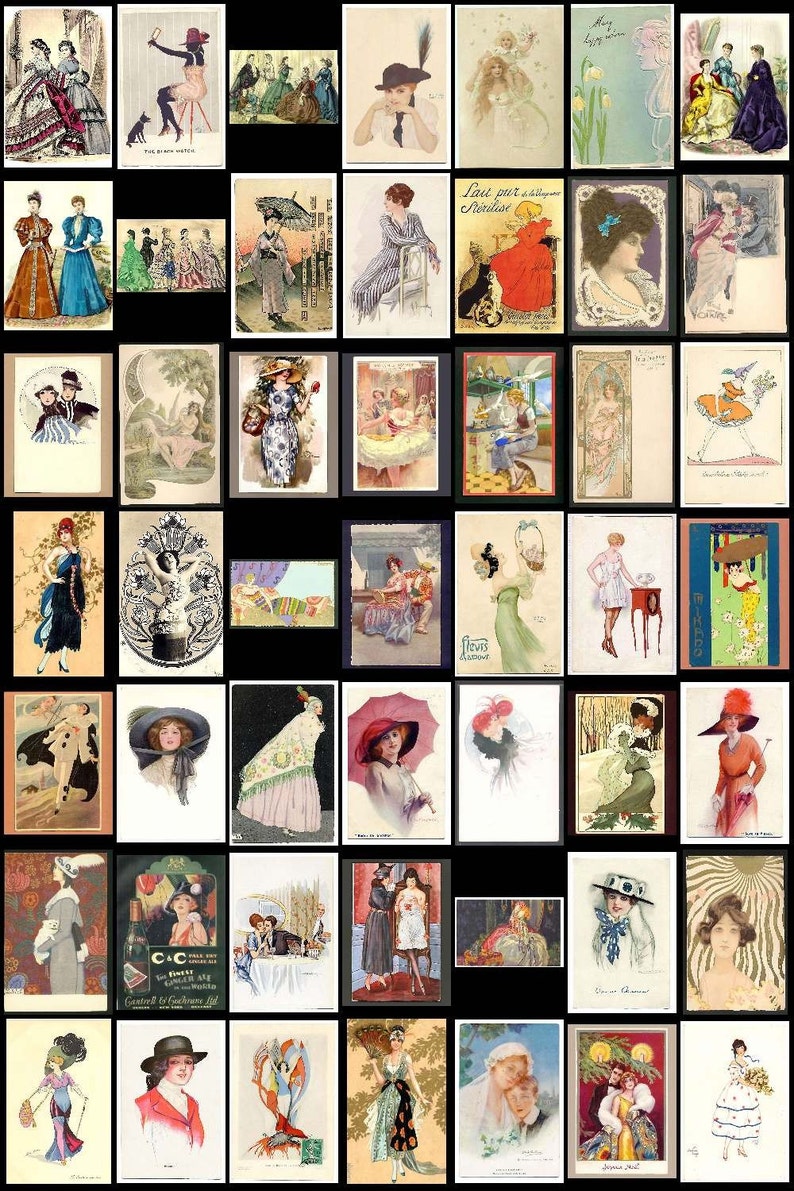 Download digital images Fashion Collection 723 images cards labels lady vintage romantic 1900 ephemera paris france portrait love C128