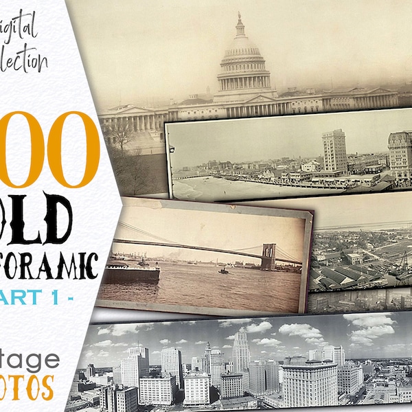 Digital collection Old Panoramic photo of cities - Part.1 /Decorative Poster vintage / Ephemera poster photo bundle/ Scrap Resource / C136