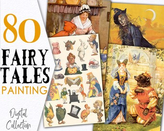 Paquete de recursos digitales: Dibujos de niños / Libro antiguo de cuentos de hadas para imprimir / Recurso para diario de ahorro / Descargar paquete CU / C143