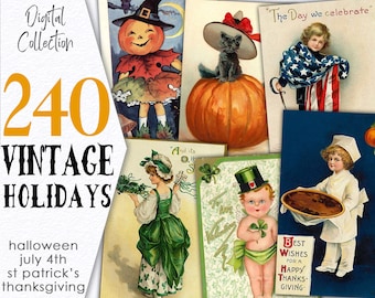 Colección digital Ephemera Holidays / Paper Pack DIY técnica mixta / Halloween Etiquetas vintage de gato negro / Uso comercial / C139
