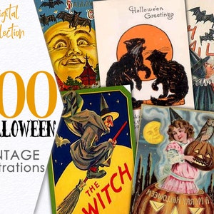 Digital Collection Halloween Vintage / Pumpkin Postcard Spooky cards Holidays Clip art / CU Resource Ephemera Vintage / Download / C151