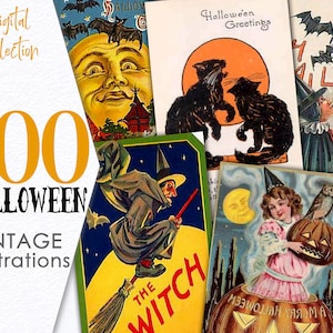 Digitale Sammlung Halloween Vintage / Kürbis Postkarte Gruselige Karten Feiertage Clip art / Cu Ressource Ephemera Vintage / Download / C151