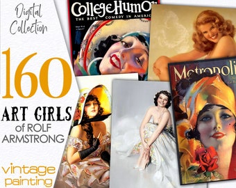 Chicas del arte de Rolf Armstrong / Colección de imágenes digitales / Moda pin-up para papelería, tarjetas, decoupage, técnica mixta, scrapbooking / C144