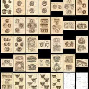 May include: A collection of black and white illustrations of architectural details, including columns, capitals, and moldings. The illustrations are on a cream-colored background.