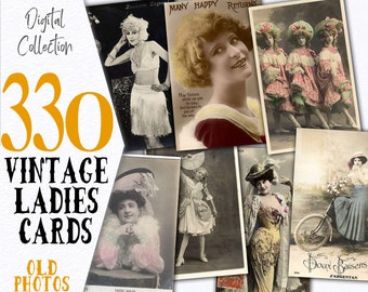 Postales vintage de chica francesa a la moda / Tarjeta Aceo de París, collage de arte alterado / Paquete de postales imprimibles de diario francés, dama vintage / C133