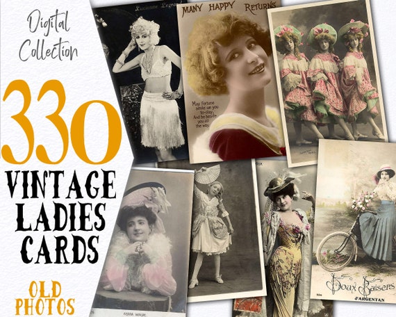 French Fashion Girl Vintage Postcards / Paris Aceo card Altered Art Collage / Printable French Journal Postcard Bundle Lady Vintage / C133