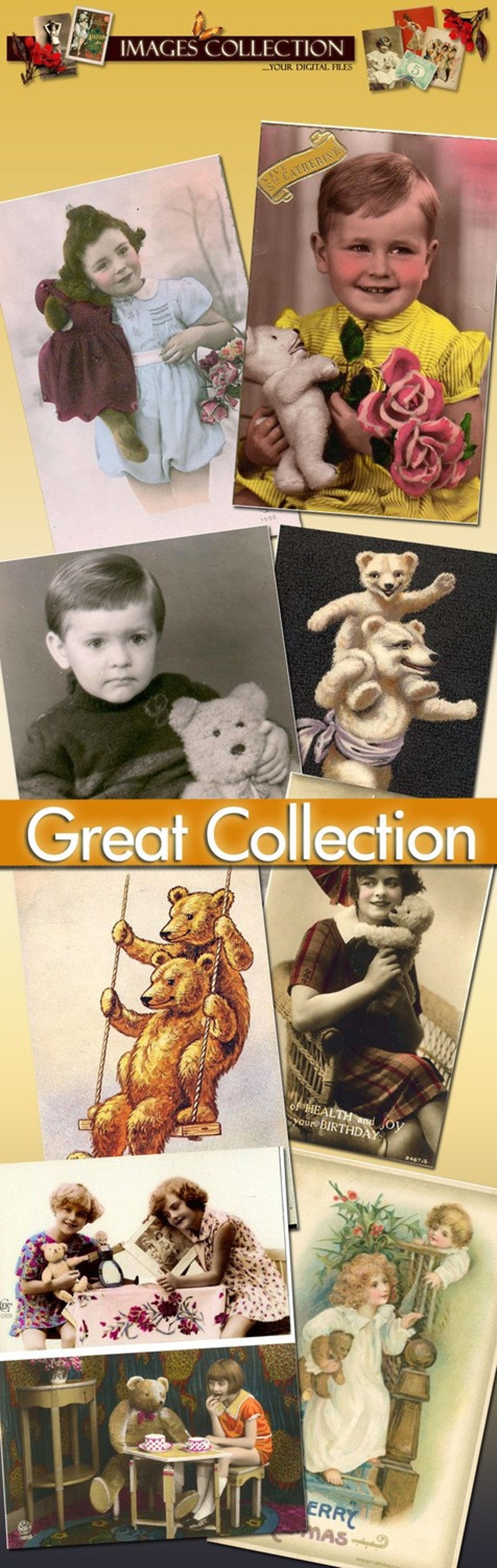 Digitale Sammlung Teddybären / Download Kinder Vintage druckbare alte Foto / Teddybär für romantisches Kinderzimmer / Scrapbooking / C101 Bild 2