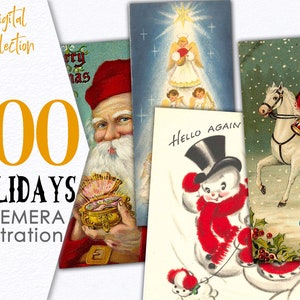 Colección de postales navideñas de Año Nuevo para imprimir / Arte alterado Colección digital Postales de vacaciones / Postales efímeras de uso comercial / C152