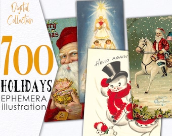 Collezione Capodanno Natale Stampabile / Arte modificata Collezione digitale Vacanze cartolina / Uso commerciale Ephemera Cartoline / C152