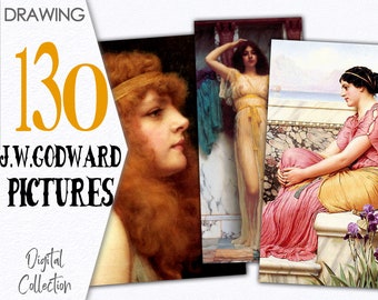 Colección digital Imágenes de J.W. Godward / Paquete Arte de la era neoclásica de 1900 / para arte posterior técnica mixta decoupage / C166