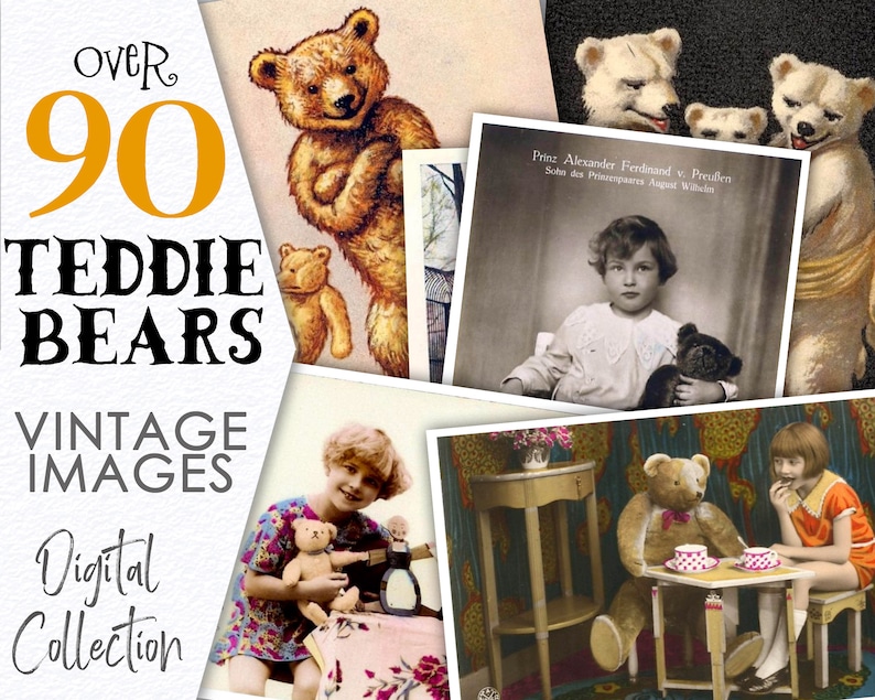 Digitale Sammlung Teddybären / Download Kinder Vintage druckbare alte Foto / Teddybär für romantisches Kinderzimmer / Scrapbooking / C101 Bild 1