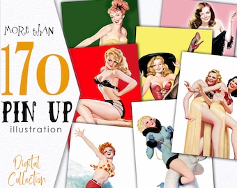 Colección digital imprimible PIN UP / Papelería imprimible de gran tamaño / Paquete de ilustraciones digitales / Descarga de recursos de joyería / CU / C125