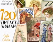 Vintage Woman French Portrait / Digital collection CU Bundle / Printable Ephemera Romantic Clipart Digital cards / Scrap ATC resource / C130