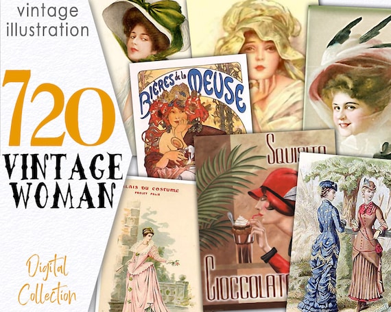 Vintage Woman French Portrait / Digital collection CU Bundle / Printable Ephemera Romantic Clipart Digital cards / Scrap ATC resource / C130
