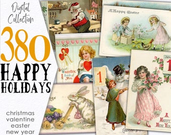 Digital Collection Public Domain Printable / Download Christmas Ephemera Valentine Poster New Year Clipart / Paper Pack Junk Journal / C138