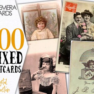 Collection numérique Cartes postales anciennes Domaine public / Téléchargez des cartes victoriennes du Nouvel An des années 1900 / Lot de vieilles photos Économisez de l'argent images vintage / C161