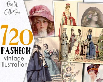 Descarga imágenes digitales Colección de moda / Damas victorianas románticas de 1900 / Material impreso efímero París dominio público CU Digital / C128