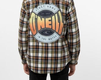 Surf Style Flannel | Upcycled Plaid Shirt with Surf Logo Patch | Youth 10-12