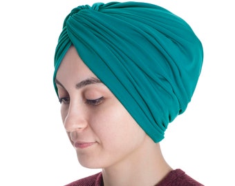 Teal Top Knot Turban Hat: Polyester Spandex Snood