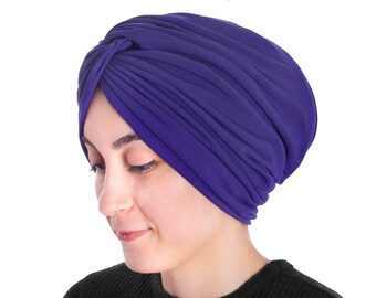 Purple Woman Turban, Top Knot Turban Hat, Snood Turban