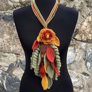 Crochet Necklace Scarf, Crochet Lariat Scarf, Crochet Jewelry Scarf, Autumn Color