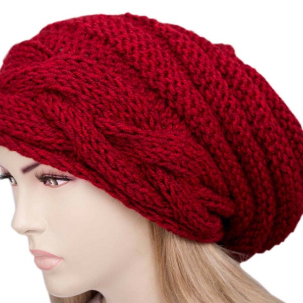 Cappello a cuffia oversize Slouchy Beanie Cappello invernale lavorato a maglia da donna in rosso - OPZIONE COLORE DISPONIBILE