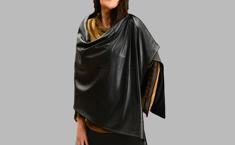 Genuine Lambs Leather Unisex Long Scarf Wrap With Snap image 4