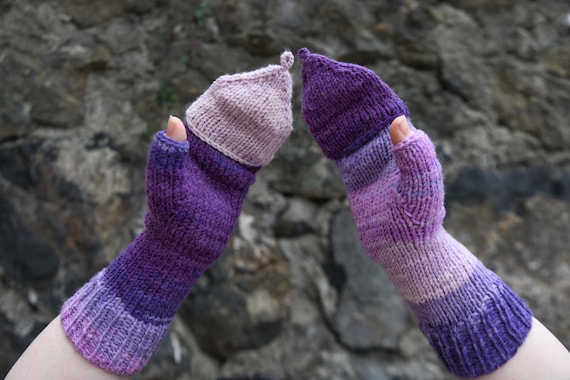 Mitaines convertibles en laine tricotée, gants sans doigts multicolores pour  femme, Lila, rose, violet -  France