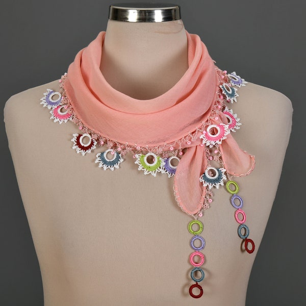 Peach, Apricot Lightweight Turkish Oya Summer Scarf