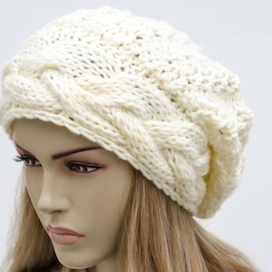 Cambridge Select Slouchy Knit Beanie - Thick Oversized Cable Knit Hat, Unisex, Ivory, One Size - View #5